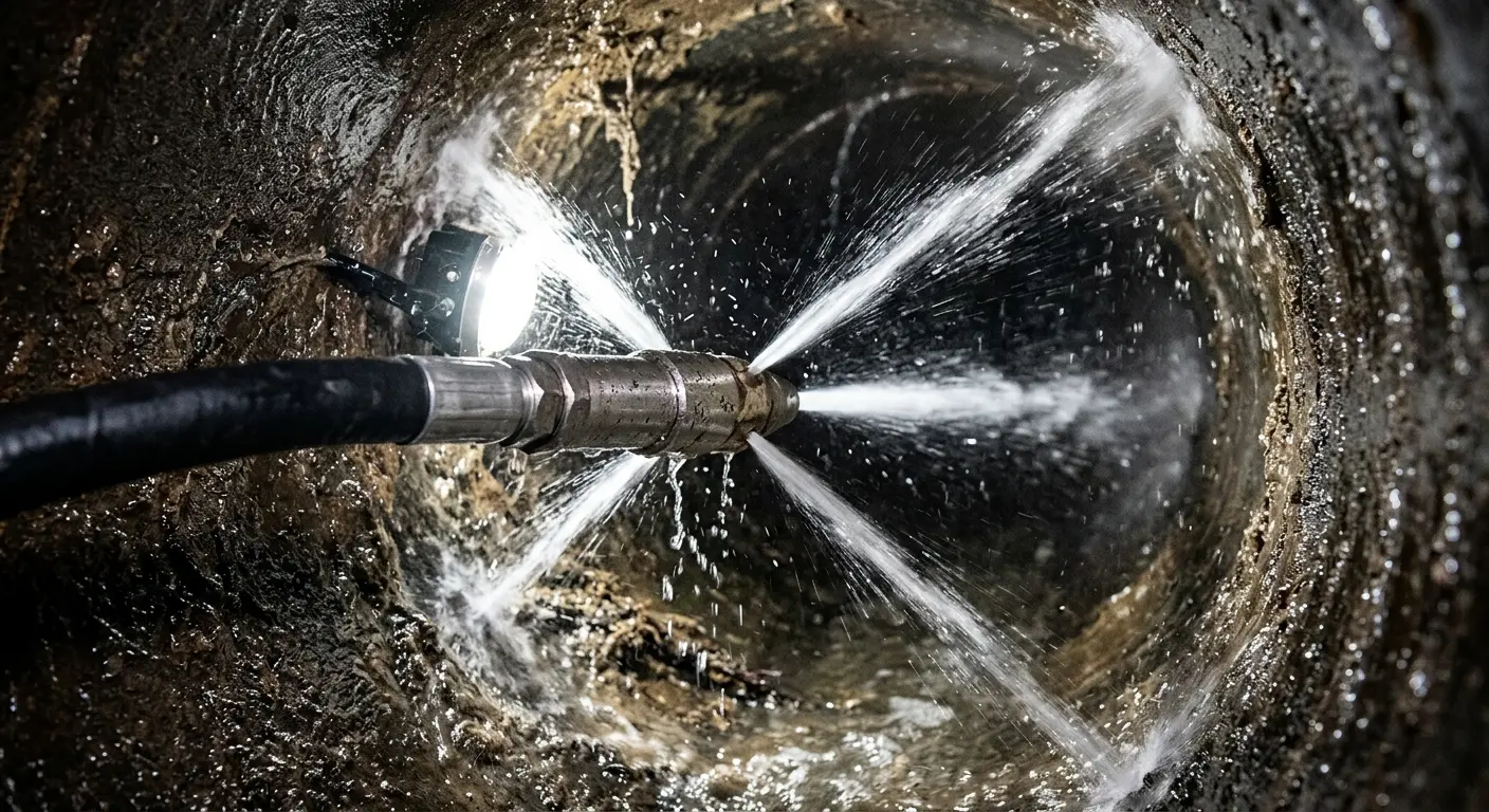 High-pressure hydro jetting nozzle cleaning sewer pipe for Sewer Cleanout in Lancaster